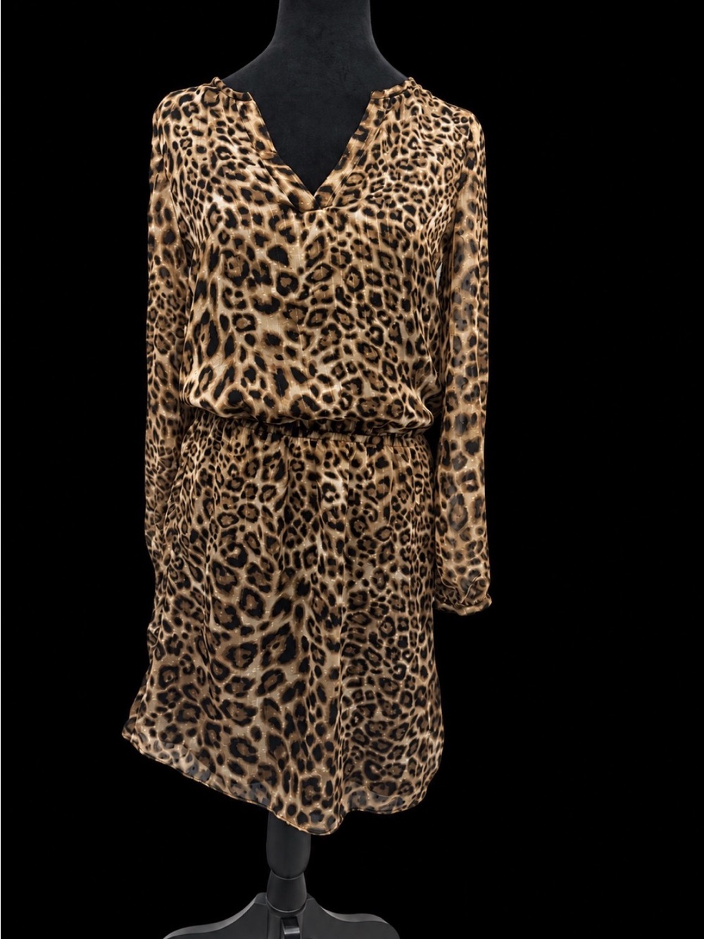 *NICE* White House Black Market Leopard-Print Long Sleeve Dress - Tan & Black